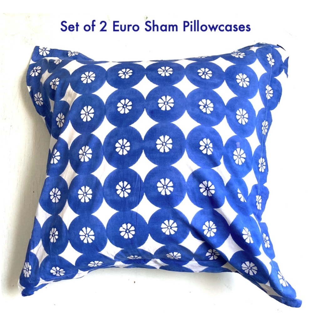 Roberta Roller Rabbit Blue and White Geometric Floral Pillow Cover - Picture 2 of 10